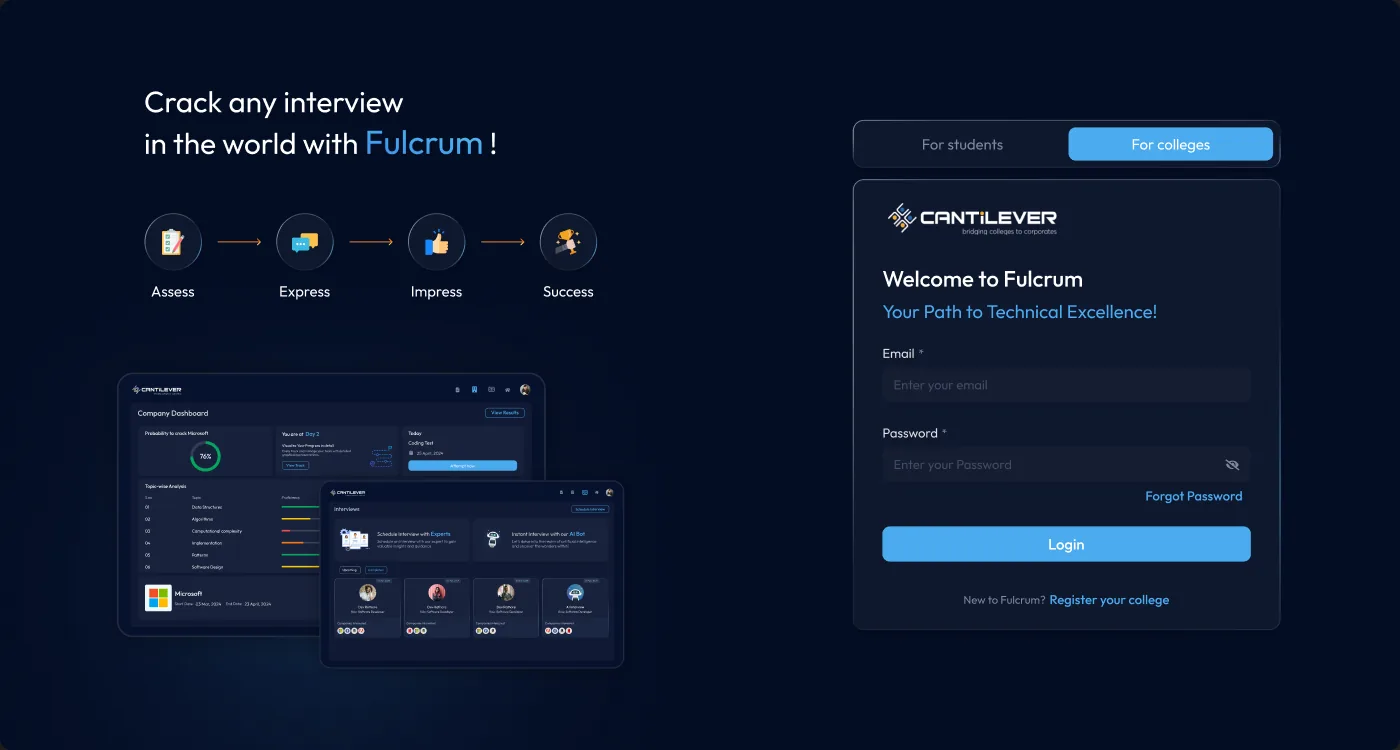 The Fulcrum sign in screen with a toggle between For students and For colleges.