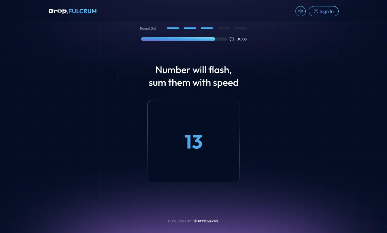 A flash and sum round on web with a number to add at speed.