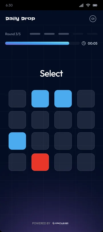 The recall step of the Memorise round, the player taps the tiles they remember.