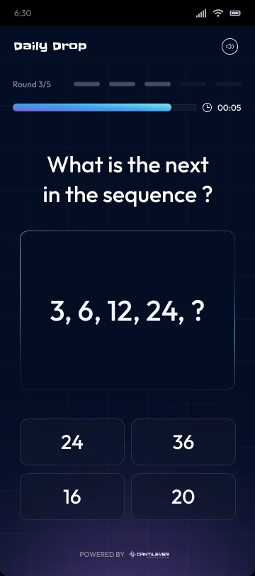 A what comes next round with a number sequence and a missing term.