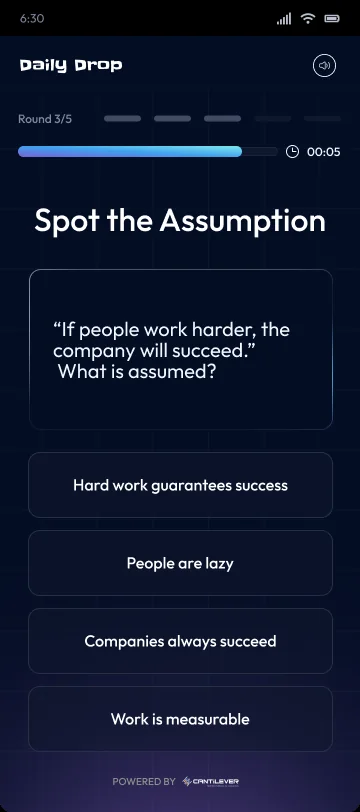 A spot the assumption round with a claim and possible hidden assumptions.