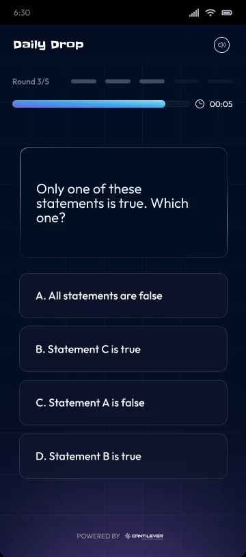 A round where only one of four statements is true, a self-referential logic puzzle.