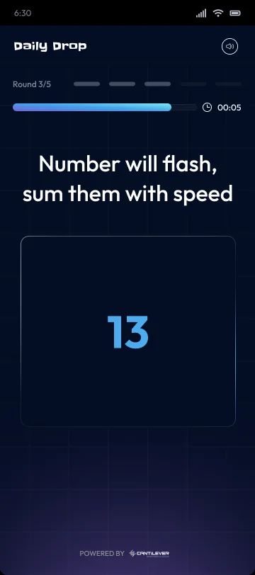 A flash and sum round: a number flashes on screen to be added at speed.