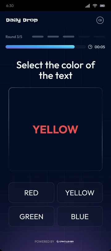 A colour clash round asking for the colour of the text, not the word.