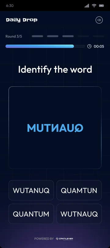 A mirror word round showing a reversed word to read.