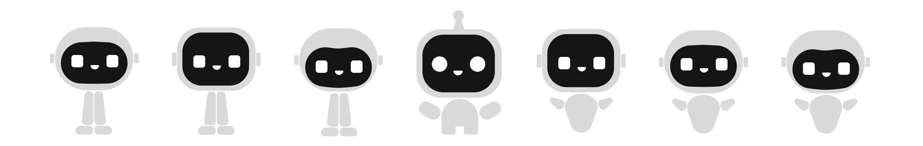 A sheet of the robot guide character in a range of expressions.
