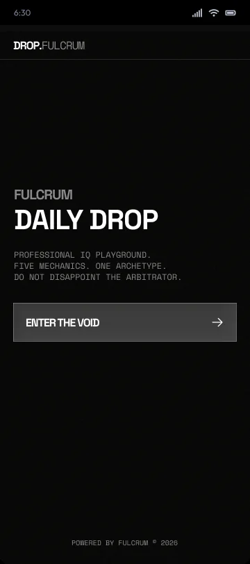 Daily Drop home, black and monochrome with an Enter the Void button.
