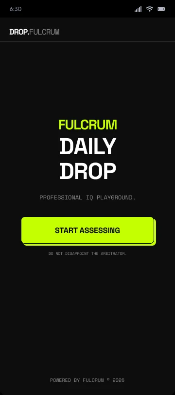 Daily Drop home, black with a lime accent and a Start Assessing button.