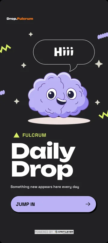 Daily Drop home, dark background with a violet brain mascot and a Hiii speech bubble.