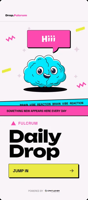 Daily Drop home, light background with a cyan brain mascot and a pink speech bubble.