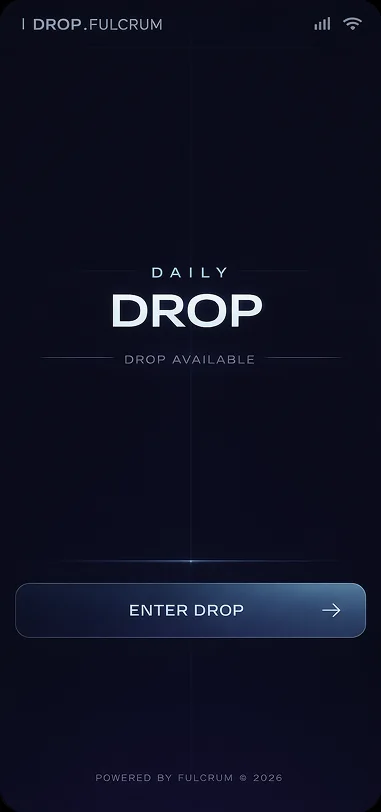 Daily Drop home, minimal dark with a centered wordmark and an Enter Drop button.