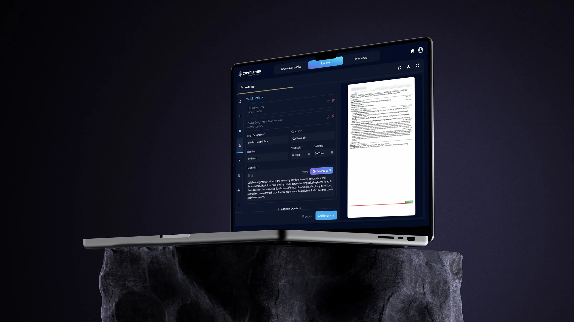 Fulcrum, resume builder for students