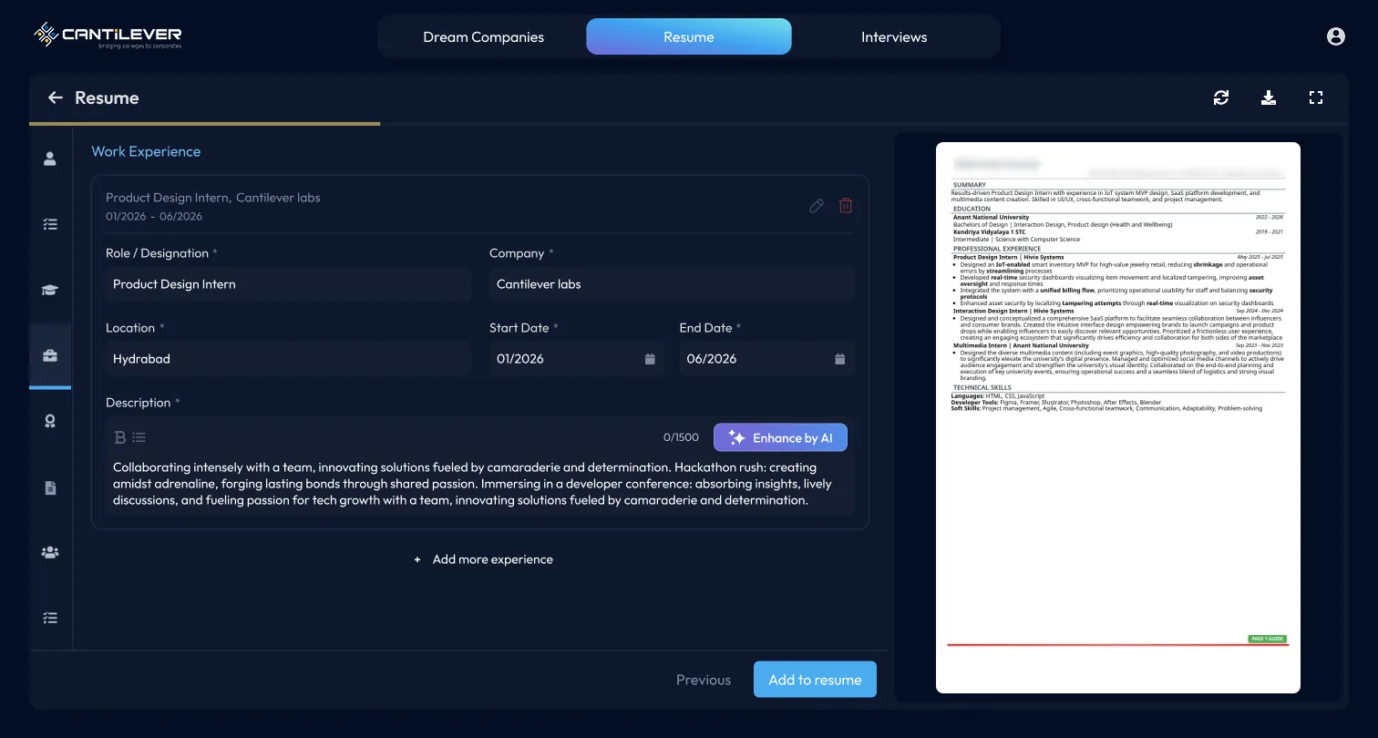 New resume produced with the redesigned builder.